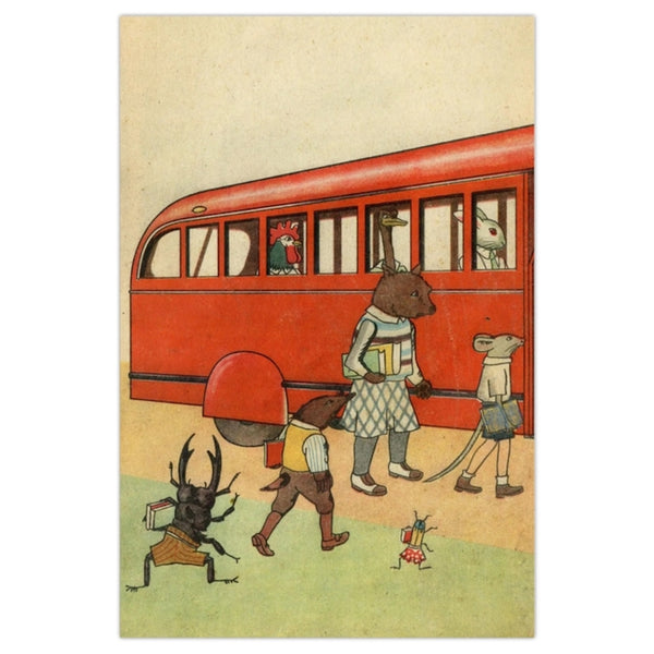 Animal School Bus Postcard