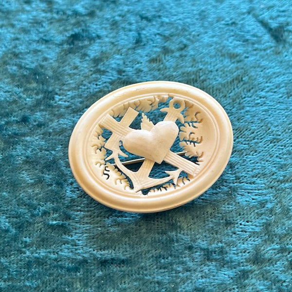 Vintage 1940's Carved Bone Brooch
