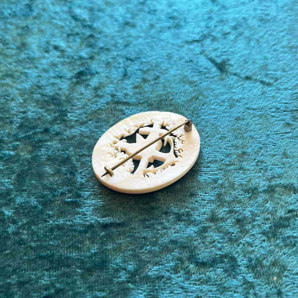Vintage 1940's Carved Bone Brooch