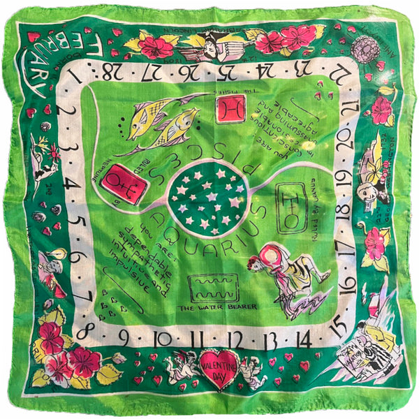 Month of February Silk Scarf - Vintage 1940's