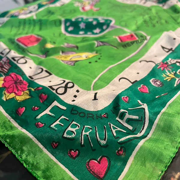 Month of February Silk Scarf - Vintage 1940's