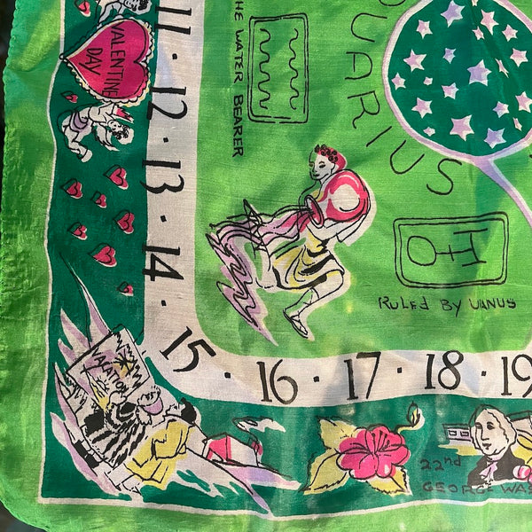 Month of February Silk Scarf - Vintage 1940's