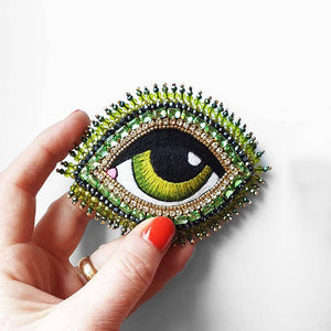 Hand Embroidered Swarovski Eye Brooch