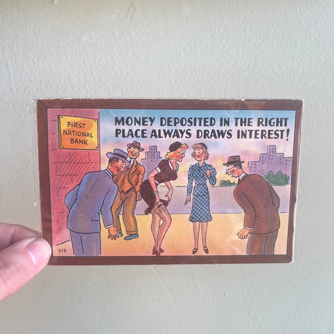 Money Deposited Draws Interest - Vintage 1950's Postcard