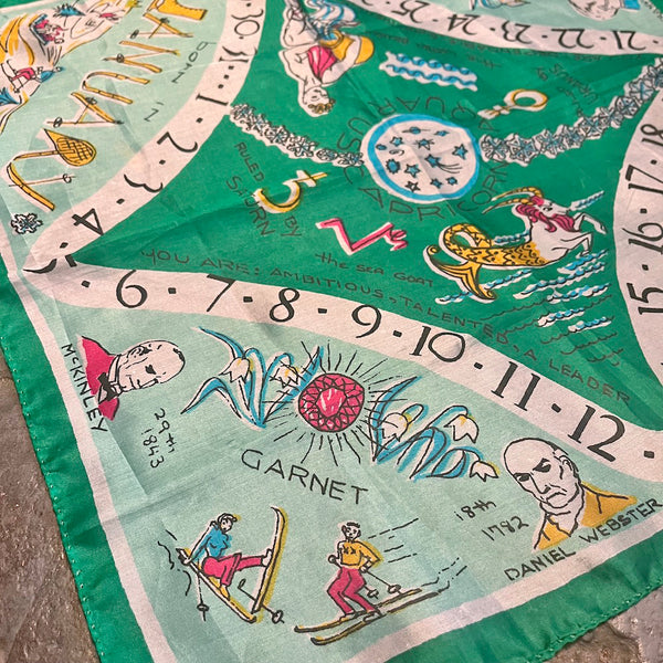 Month of January Silk Scarf - Vintage 1940's