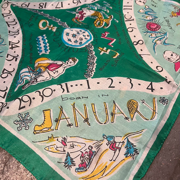 Month of January Silk Scarf - Vintage 1940's
