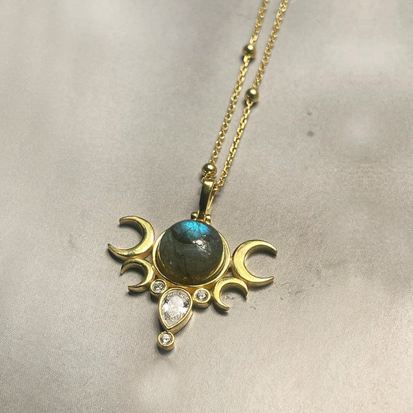 Five Moon Gold Necklace - Labradorite