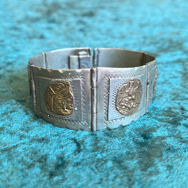 Vintage 1940's Sterling Aztec Bracelet