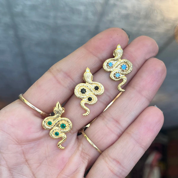 Golden Serpent Earrings - Black Onyx