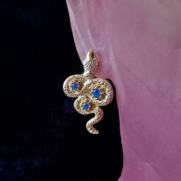 Golden Serpent Earrings - Baby Blue