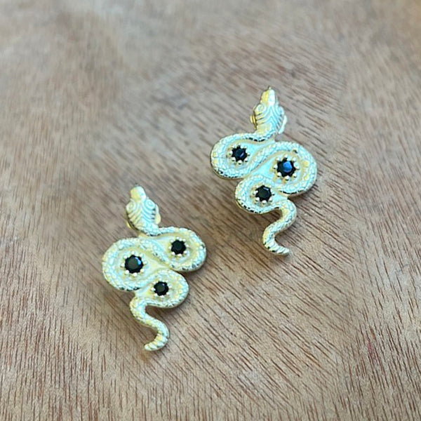 Golden Serpent Earrings - Black Onyx