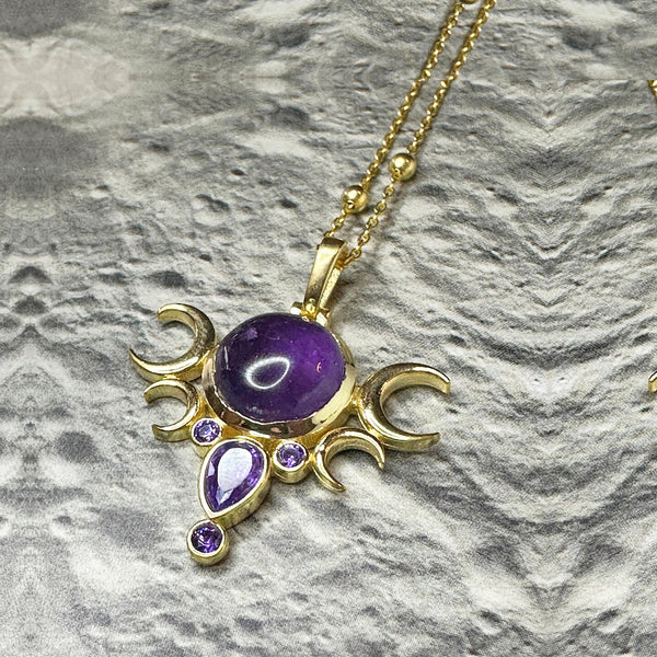 Five Moon Gold Necklace - Amethyst