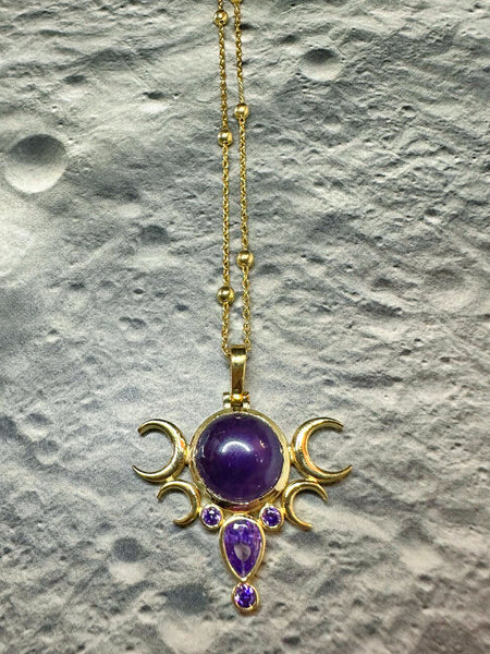 Five Moon Gold Necklace - Amethyst