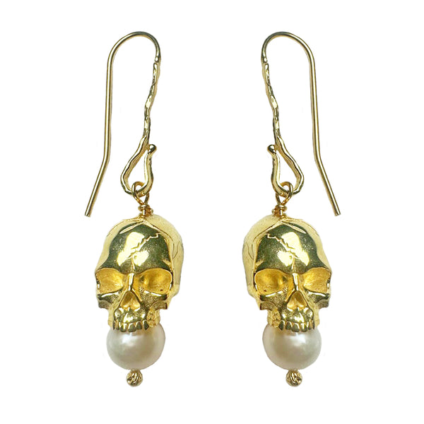 Pearl Drop Skull Earrings
