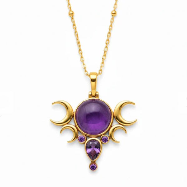 Five Moon Gold Necklace - Amethyst