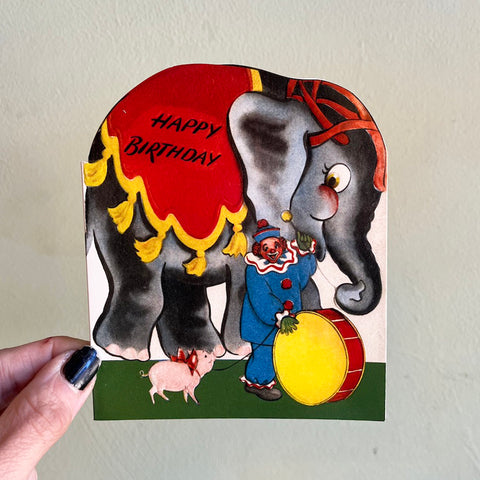 Circus Clown & Elephant Birthday Card