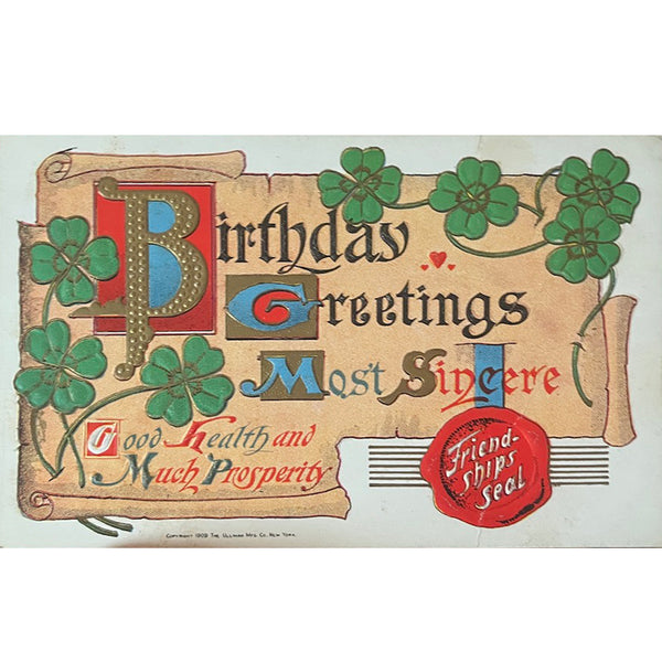 Vintage 1909 Birthday Friendship Seal Postcard