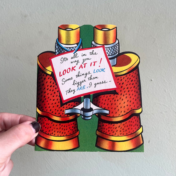 Looking Binoculars Birthday Card - Vintage 1950's