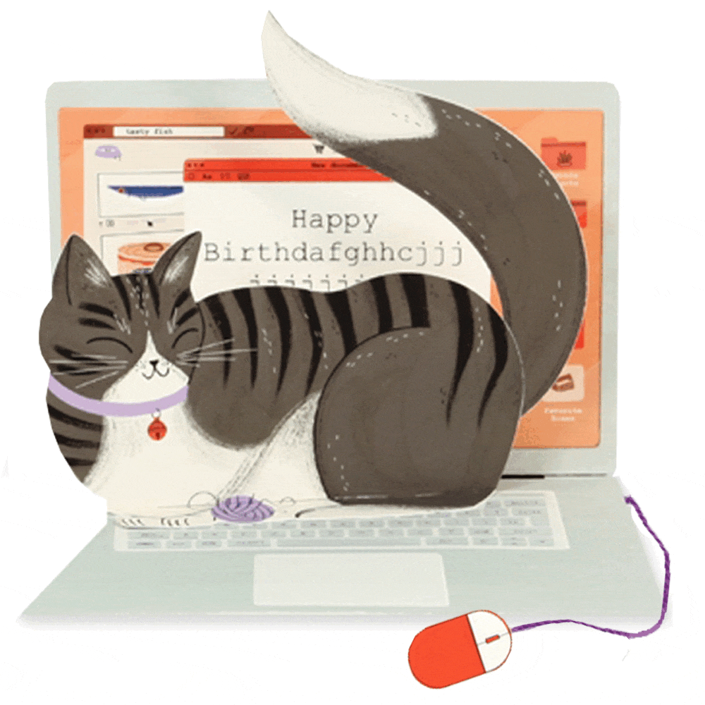 Laptop Cat Birthday Pop-Up Card