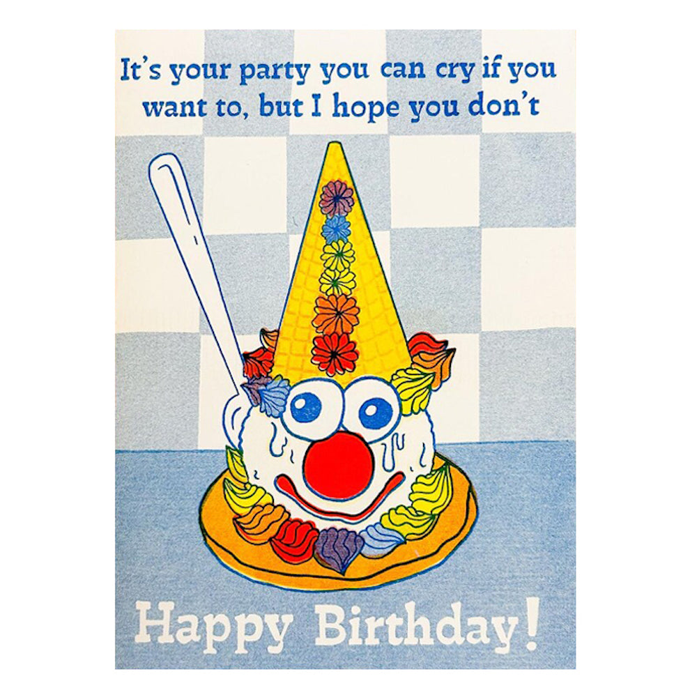 Crying Clown Cone Birthday Card