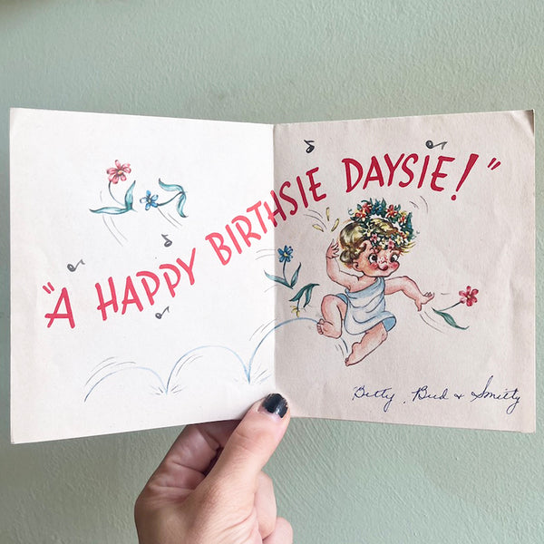 Happy Birthsie Daysie Card - Vintage 1950's