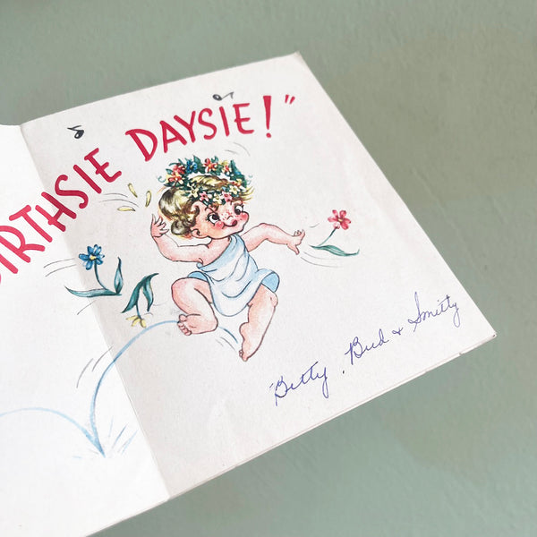 Happy Birthsie Daysie Card - Vintage 1950's