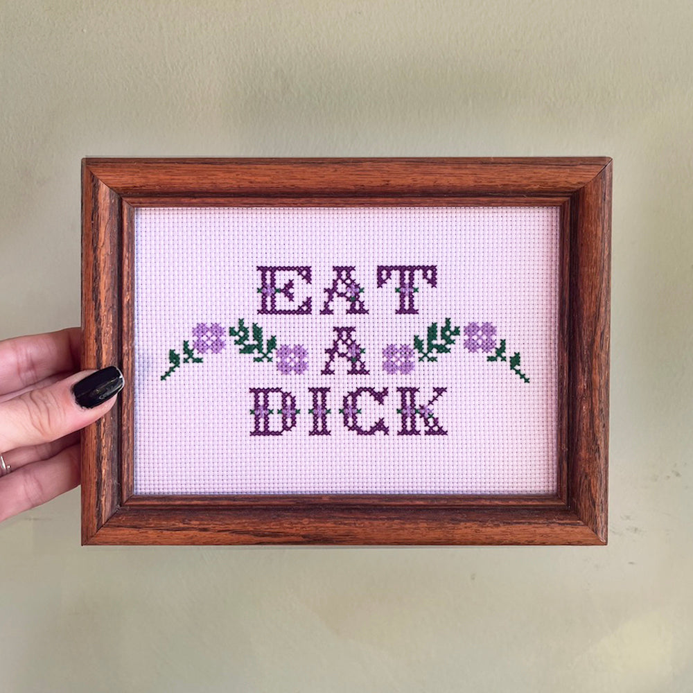 Eat A Dick - Handmade Cross Stitch