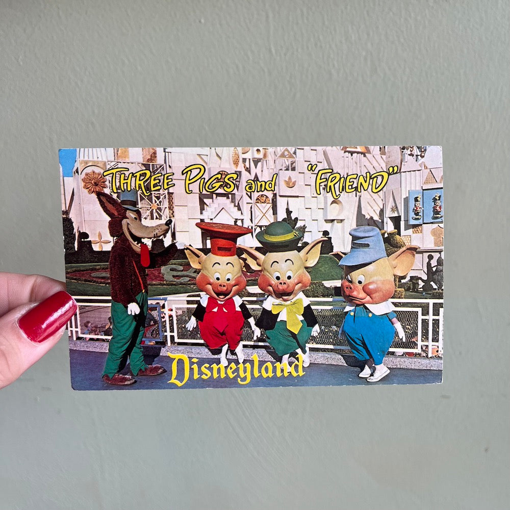 Vintage 1960's Three Lil Pigs Disneyland Postcard