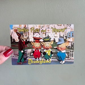 Vintage 1960's Three Lil Pigs Disneyland Postcard