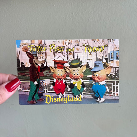 Vintage 1960's Three Lil Pigs Disneyland Postcard
