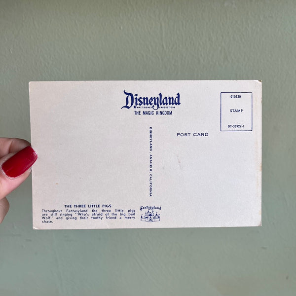 Vintage 1960's Three Lil Pigs Disneyland Postcard