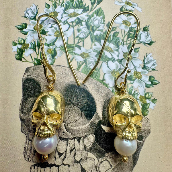 Pearl Drop Skull Earrings