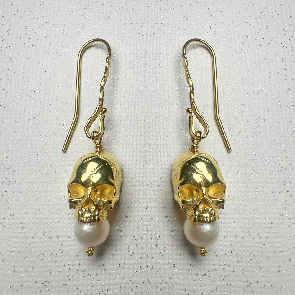 Pearl Drop Skull Earrings