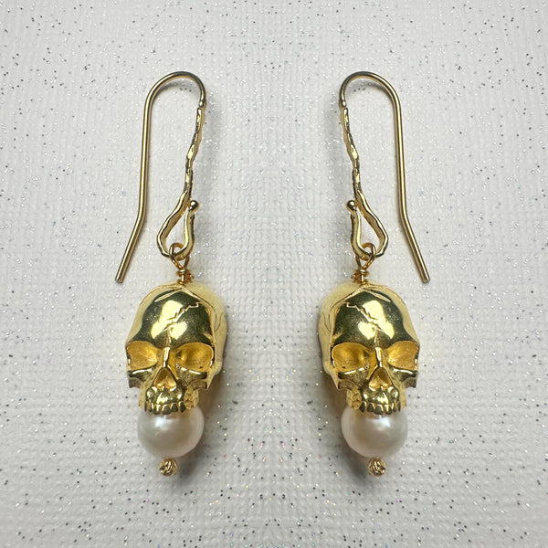 Pearl Drop Skull Earrings