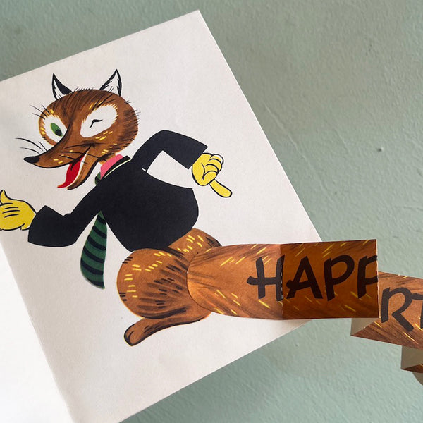 Foxy Belated Birthday Card - Vintage 1950's