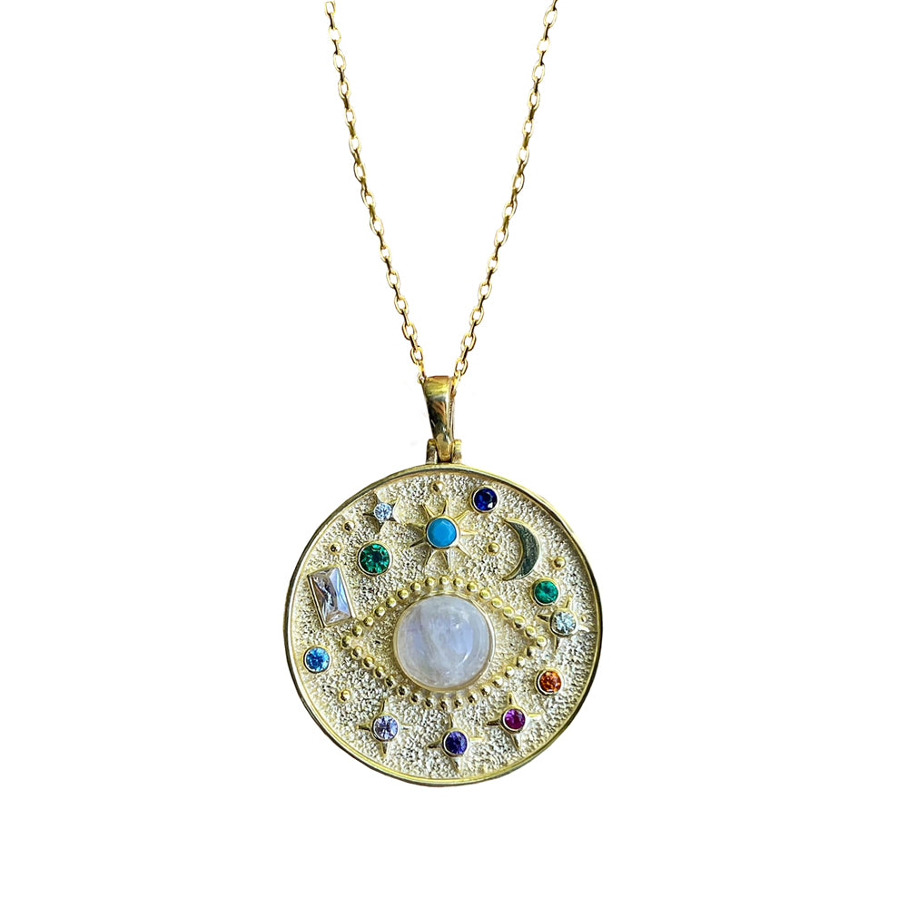 Third Eye Necklace - Moonstone & Rainbow Crystal