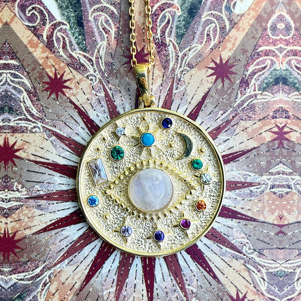 Third Eye Necklace - Moonstone & Rainbow Crystal