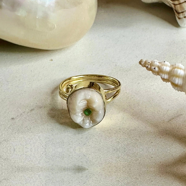 Real Tooth and Emerald Ring