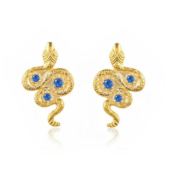 Golden Serpent Earrings - Baby Blue