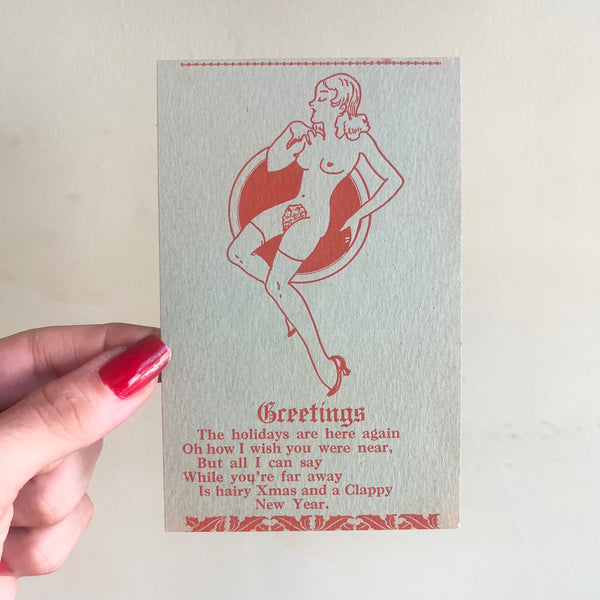 Hairy Xmas & Clappy New Year - Vintage 1930's Naughty Card