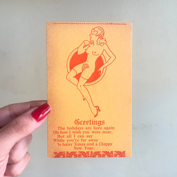 Hairy Xmas & Clappy New Year - Vintage 1930's Naughty Card