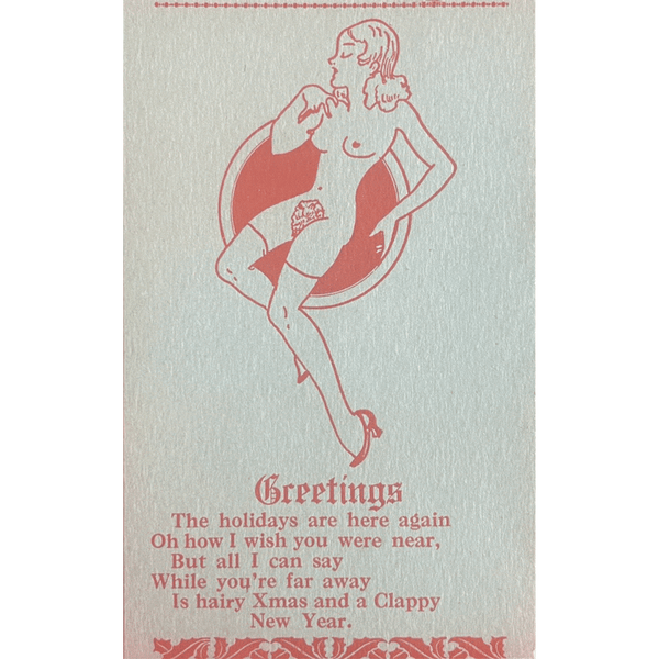 Hairy Xmas & Clappy New Year - Vintage 1930's Naughty Card