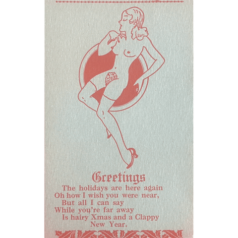 Hairy Xmas & Clappy New Year - Vintage 1930's Naughty Card