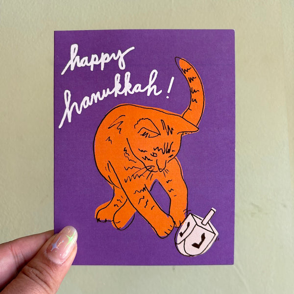 Dreidel Cat Hanukkah Card