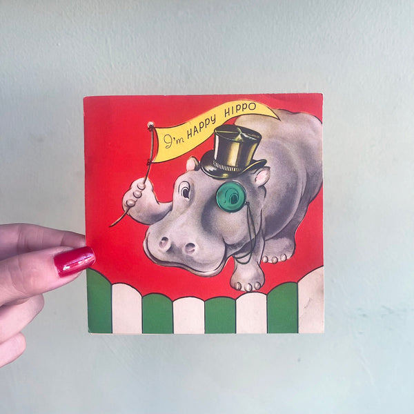 Happy Hippo Vintage Birthday Card