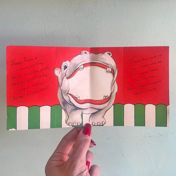 Happy Hippo Vintage Birthday Card