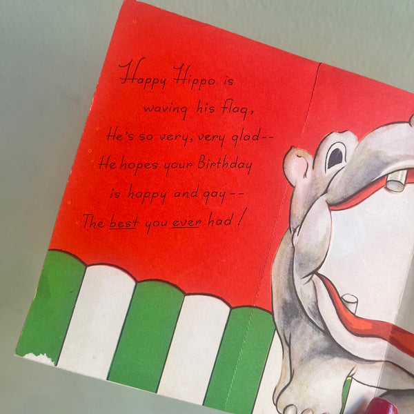 Happy Hippo Vintage Birthday Card
