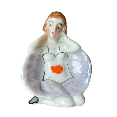 Porcelain Heart Girl Ashtray - Vintage 1940's