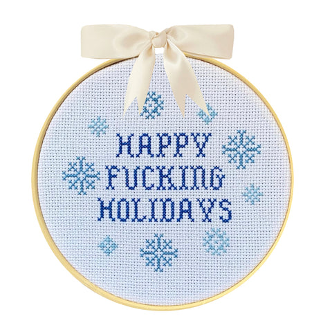 Happy Fucking Holidays - Handmade Cross Stitch