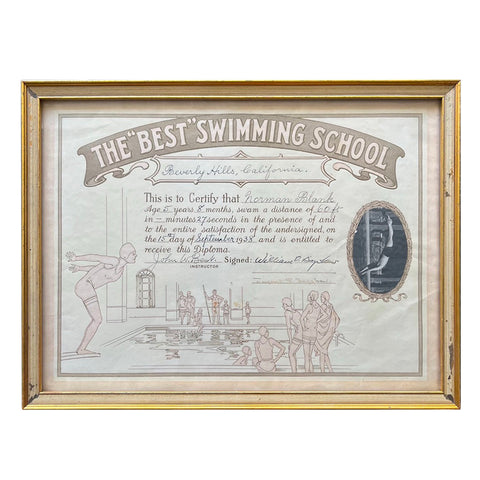 Vintage 1938 Beverly Hills Swimming Certificate